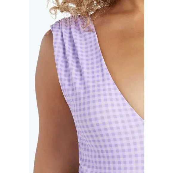 Summersalt The Ruched Backflip Swimsuit - Gingham in Lavender & Ivy, Size 14 - Picture 10 of 10